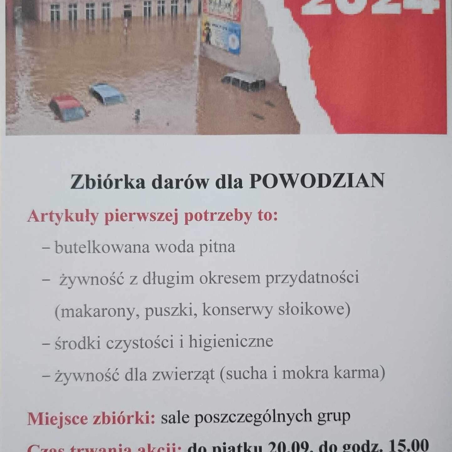 Zbiórka darów dla POWODZIAN